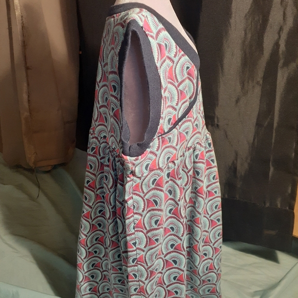 NWOT Tea Blue & Pink Fan Design Dress - Picture 3 of 5